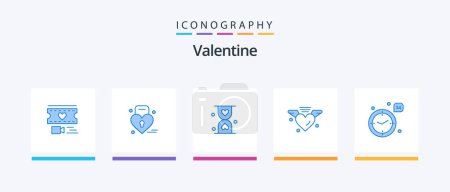 Illustration for Valentine Blue 5 Icon Pack Including time. heart. heart. love. waiting. Creative Icons Design - Royalty Free Image