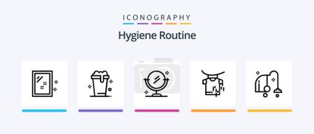Téléchargez les illustrations : Hygiene Routine Line 5 Icon Pack Including cleaning. time. glass. cleaning. glass. Creative Icons Design - en licence libre de droit