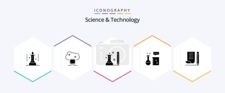 Illustration for Science And Technology 25 Glyph icon pack including chemistry laboratory. chemical equipment. cloud server. science. knowledge - Royalty Free Image