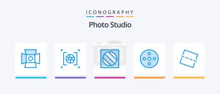 Illustration for Photo Studio Blue 5 Icon Pack Including photo. storage. full shadow. reel. camera reel. Creative Icons Design - Royalty Free Image