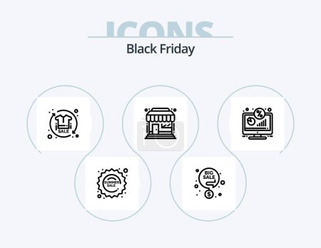 Ilustración de Black Friday Line Icon Pack 5 Icon Design. season. bag. sale. car. truck - Imagen libre de derechos
