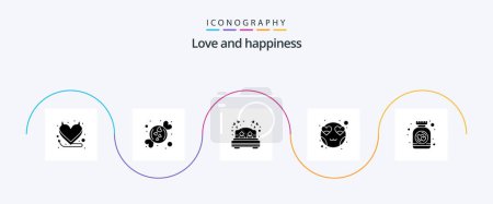 Illustration for Love Glyph 5 Icon Pack Including heart. bottle. dating. smiley. heart - Royalty Free Image