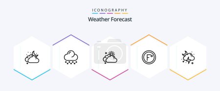 Téléchargez les illustrations : Weather 25 Line icon pack including lightning. weather. cloudy. temperature. degree - en licence libre de droit