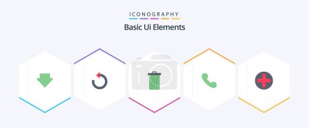 Ilustración de Basic Ui Elements 25 Flat icon pack including sign. call. been. telephone. phone - Imagen libre de derechos