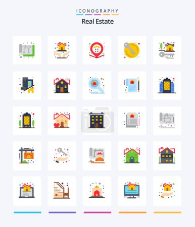Téléchargez les illustrations : Creative Real Estate 25 Flat icon pack  Such As house keys. keys. protection hands. house. estate - en licence libre de droit