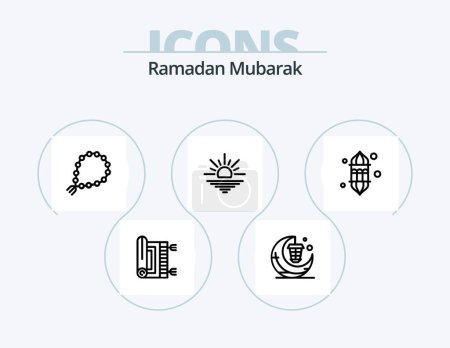 Téléchargez les illustrations : Ramadan Line Icon Pack 5 Icon Design. pray. kaaba. muslim. new. ramadan - en licence libre de droit