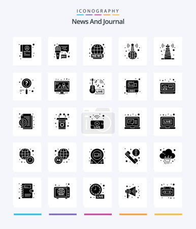 Téléchargez les illustrations : Creative News 25 Glyph Solid Black icon pack  Such As search. news. broadcasting. satellite. technology - en licence libre de droit