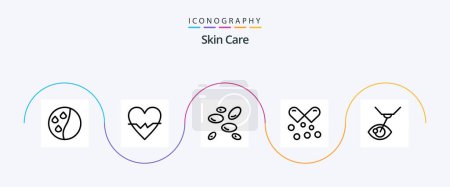 Illustration for Skin Line 5 Icon Pack Including eye treatment. omega pills. wbcs. omega capsules. nutrients capsules - Royalty Free Image
