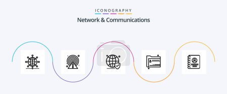 Téléchargez les illustrations : Network And Communications Line 5 Icon Pack Including documents. share. point. folder. world - en licence libre de droit