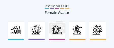 Téléchargez les illustrations : Female Avatar Line 5 Icon Pack Including woman. businesswoman. pharmacy. profession. mother superior. Creative Icons Design - en licence libre de droit