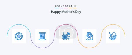 Illustration for Happy Mothers Day Blue 5 Icon Pack Including heart. kids. buttercup flower. baby. mom - Royalty Free Image