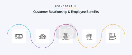 Téléchargez les illustrations : Customer Relationship And Employee Benefits Line 5 Icon Pack Including document. transfer. coffee. bundle. optimize - en licence libre de droit