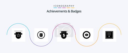 Téléchargez les illustrations : Achievements and Badges Glyph 5 Icon Pack Including wreath. award. shield. achievement. dollar - en licence libre de droit