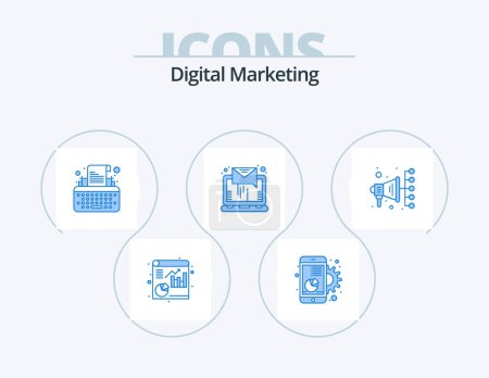 Illustration for Digital Marketing Blue Icon Pack 5 Icon Design. digital. sending. keys. online. email - Royalty Free Image