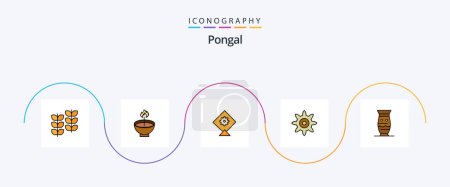 Illustration for Pongal Line Filled Flat 5 Icon Pack Including global. ceramic. festival. gear. festival - Royalty Free Image