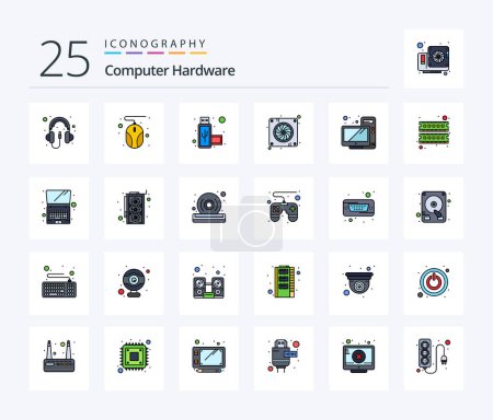 Illustration for Computer Hardware 25 Line Filled icon pack including monitor. desktop. port. computer. fan - Royalty Free Image