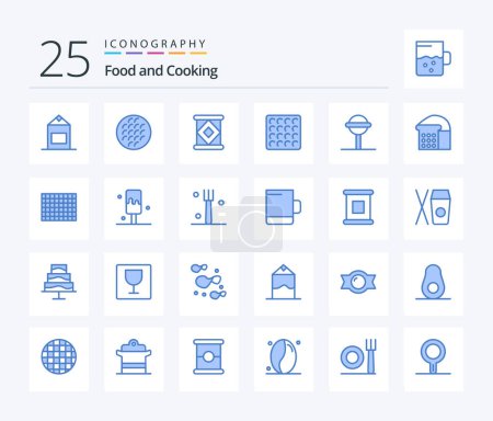 Téléchargez les illustrations : Food 25 Blue Color icon pack including bread. chupa. canned. candy. wafer - en licence libre de droit