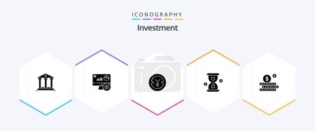Téléchargez les illustrations : Investment 25 Glyph icon pack including investment. investment. coin. loading. glass - en licence libre de droit