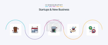 Téléchargez les illustrations : Startups And New Business Line Filled Flat 5 Icon Pack Including group. focus. calculations. report analysis. graph - en licence libre de droit