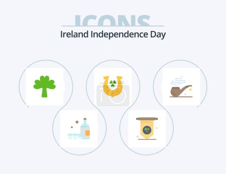 Téléchargez les illustrations : Ireland Independence Day Flat Icon Pack 5 Icon Design. . smoke. irish. pipe. horseshoe - en licence libre de droit