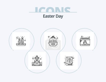 Illustration for Easter Line Icon Pack 5 Icon Design. easter. bowl. flower. cross. celebration - Royalty Free Image