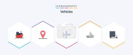Illustration for Vehicles 25 Flat icon pack including van. delivery. transport. yacht. ship - Royalty Free Image