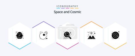 Téléchargez les illustrations : Space 25 Glyph icon pack including satellite. moon. research. orbit. space - en licence libre de droit