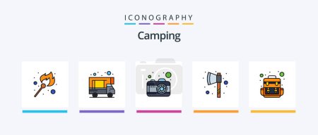 Téléchargez les illustrations : Camping Line Filled 5 Icon Pack Including . first aid. place. fire. Creative Icons Design - en licence libre de droit