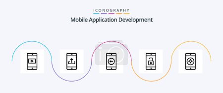 Illustration for Mobile Application Development Line 5 Icon Pack Including favorite mobile. mobile application. upload. mobile. left - Royalty Free Image
