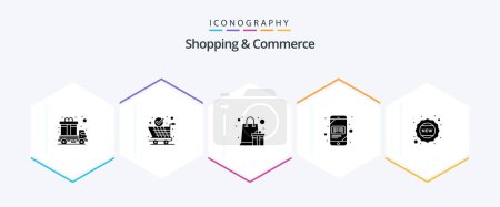 Illustration for Shopping And Commerce 25 Glyph icon pack including scanner. phone. international. mobile. reward - Royalty Free Image
