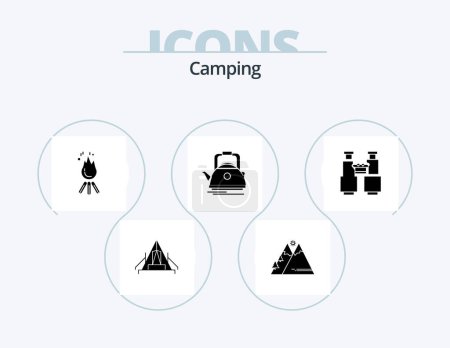 Ilustración de Camping Glyph Icon Pack 5 Icon Design. tea. camp. outdoor. camping. flame - Imagen libre de derechos