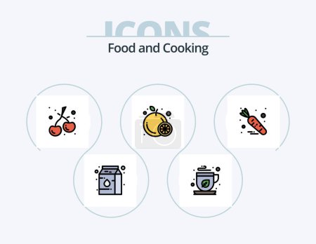 Ilustración de Food Line Filled Icon Pack 5 Icon Design. vegetarian. raw. orange. leaf. fruit - Imagen libre de derechos