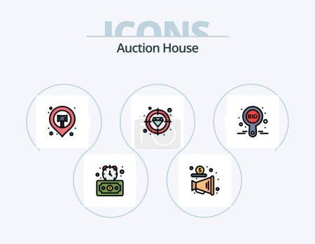 Téléchargez les illustrations : Auction Line Filled Icon Pack 5 Icon Design. seo. market. label. money. hammer - en licence libre de droit