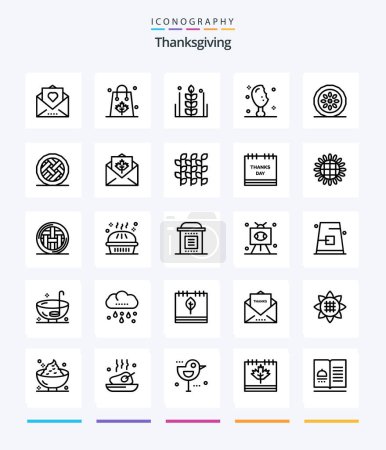 Ilustración de Creative Thanksgiving 25 OutLine icon pack  Such As thanksgiving. chicken leg. shopping. wheat. grain - Imagen libre de derechos