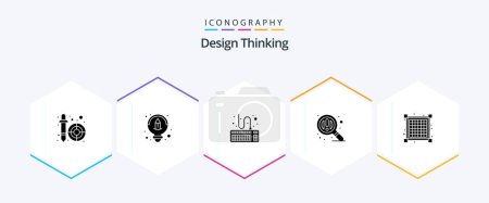 Illustration for Design Thinking 25 Glyph icon pack including . layout. keyboard. grid. search - Royalty Free Image