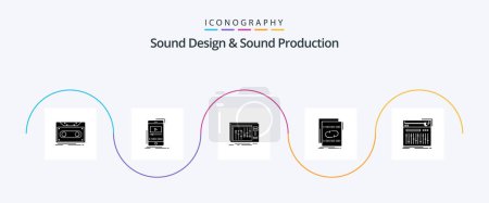 Téléchargez les illustrations : Sound Design And Sound Production Glyph 5 Icon Pack Including loop. audio. video. studio. mixer - en licence libre de droit