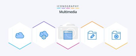 Illustration for Multimedia 25 Blue icon pack including . edit. . files - Royalty Free Image