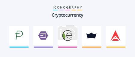 Téléchargez les illustrations : Cryptocurrency Flat 5 Icon Pack Including coin. crypto currency. earth coin. crypto. crown. Creative Icons Design - en licence libre de droit