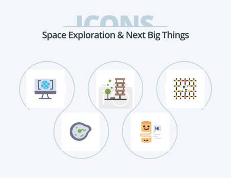 Illustration for Space Exploration And Next Big Things Flat Icon Pack 5 Icon Design. environment. building. big think. architecture. big think - Royalty Free Image