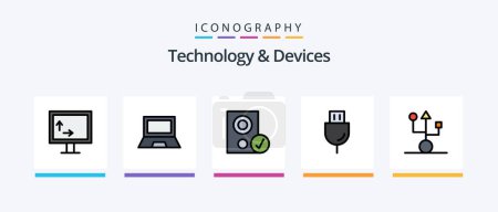 Téléchargez les illustrations : Devices Line Filled 5 Icon Pack Including technology. gadget. hardware. devices. tv. Creative Icons Design - en licence libre de droit
