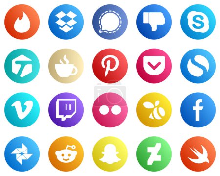 Téléchargez les illustrations : 20 Popular Social Media Icons such as video. simple. chat and pocket icons. Elegant and minimalist - en licence libre de droit