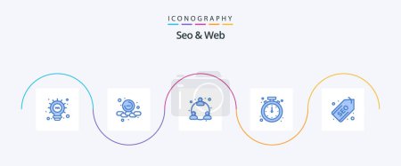 Illustration for Seo and Web Blue 5 Icon Pack Including label. web. user. time. clock - Royalty Free Image