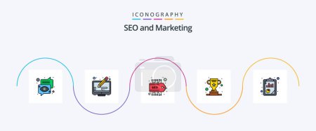 Illustration for Seo Line Filled Flat 5 Icon Pack Including report. success. screen. trophy. award - Royalty Free Image