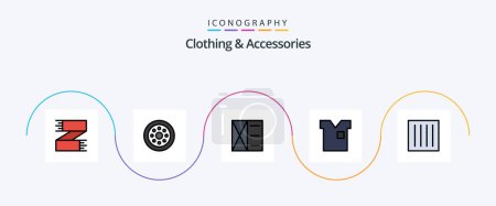 Téléchargez les illustrations : Clothing and Accessories Line Filled Flat 5 Icon Pack Including t shirt. fashion. wheels. clothing. wallet - en licence libre de droit