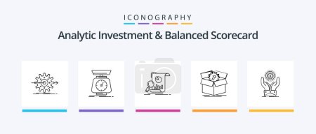 Téléchargez les illustrations : Analytic Investment And Balanced Scorecard Line 5 Icon Pack Including cup. achievement. degree. rise. growth. Creative Icons Design - en licence libre de droit
