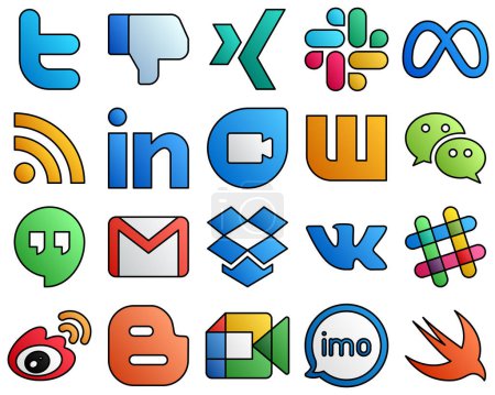 Ilustración de 20 Professional icons gmail. messenger. rss. wechat and google duo Filled Line Style Social Media Icon Collection - Imagen libre de derechos