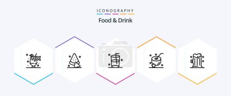 Ilustración de Food And Drink 25 Line icon pack including beer. drink. glass. food. coconut - Imagen libre de derechos