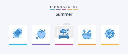 Illustration for Summer Blue 5 Icon Pack Including steering the boat. holiday. paradise. beach. drink. Creative Icons Design - Royalty Free Image