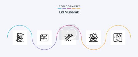 Ilustración de Eid Mubarak Line 5 Icon Pack Including typography. star. celebration. mubarak. celebration - Imagen libre de derechos