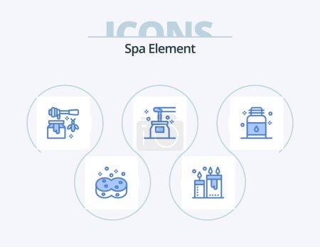 Illustration for Spa Element Blue Icon Pack 5 Icon Design. yoga. oil. spa. honey. sweet - Royalty Free Image